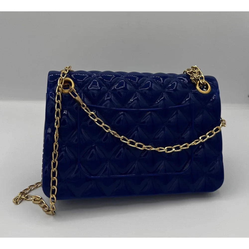 Jelly‎ Crossbody Bag Retro Womens Small Royal Blue Quilted Gold Chain